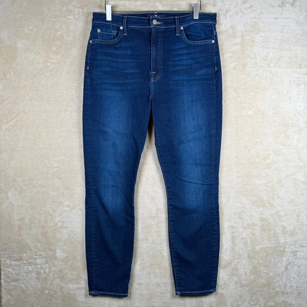 7 For All Mankind Womens High Rise Skinny Jeans Dark Wash Indigo Size 31